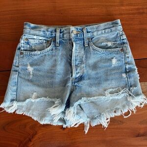Agolde Frayed Light Blue Jean Shorts